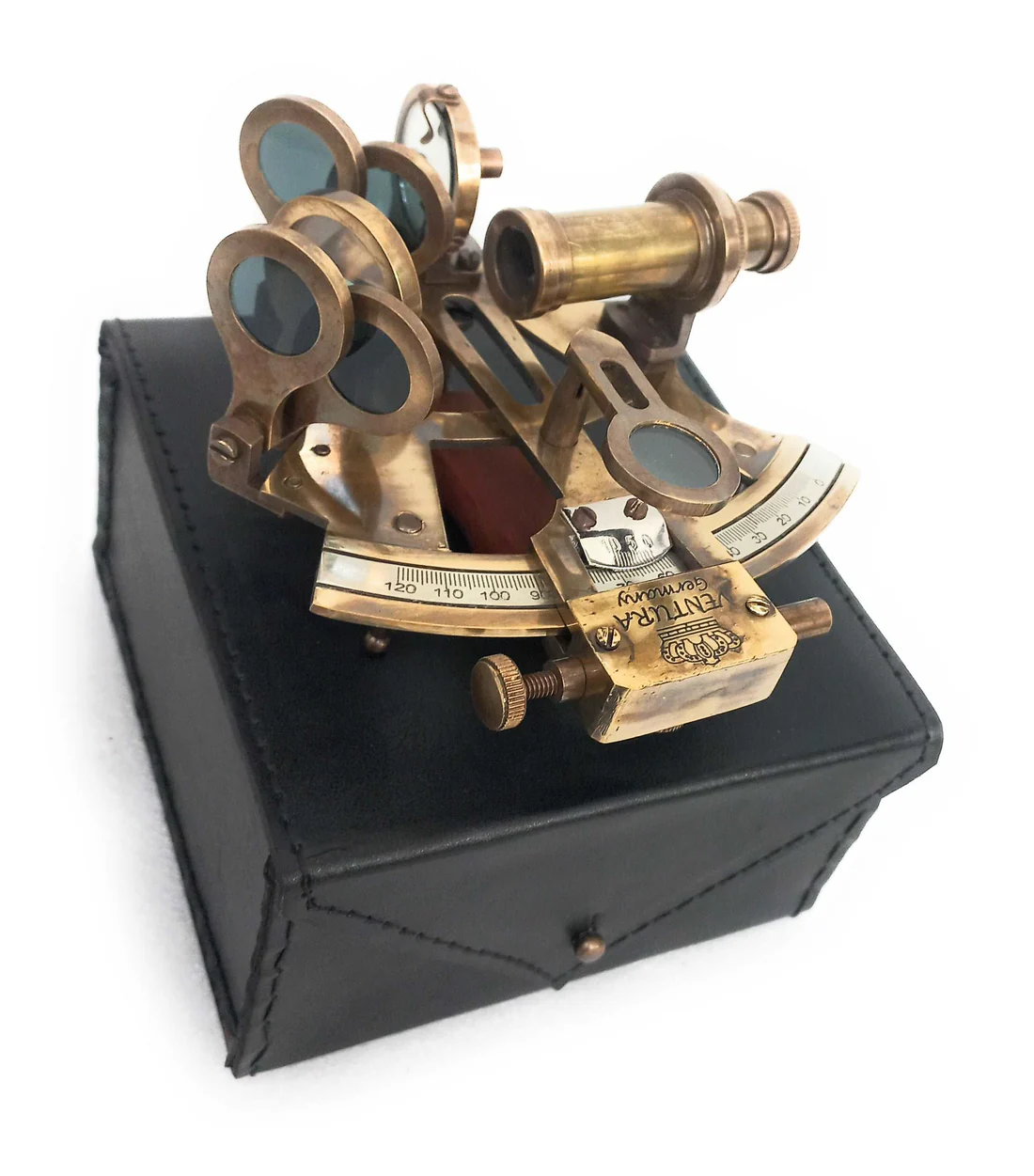 Antique-Style Brass Nautical Sextant with Astrolabe Detail - Image 2