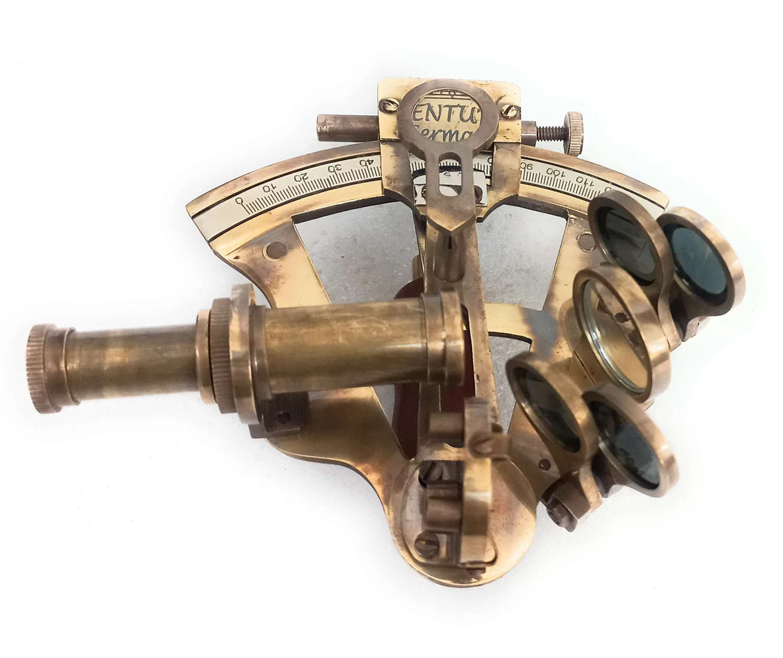 Antique-Style Brass Nautical Sextant with Astrolabe Detail - Image 5