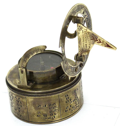Vintage Brass Drum Sundial Compass with Leather Cover