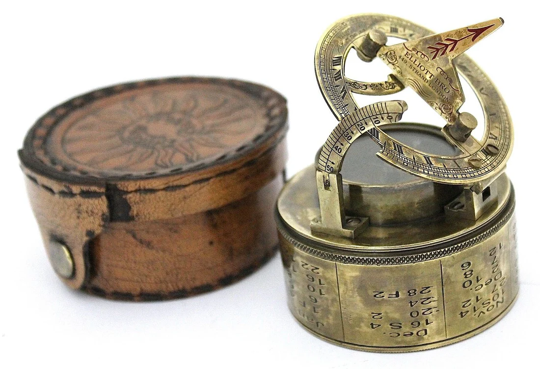 Vintage Brass Drum Sundial Compass with Leather Cover - Image 4