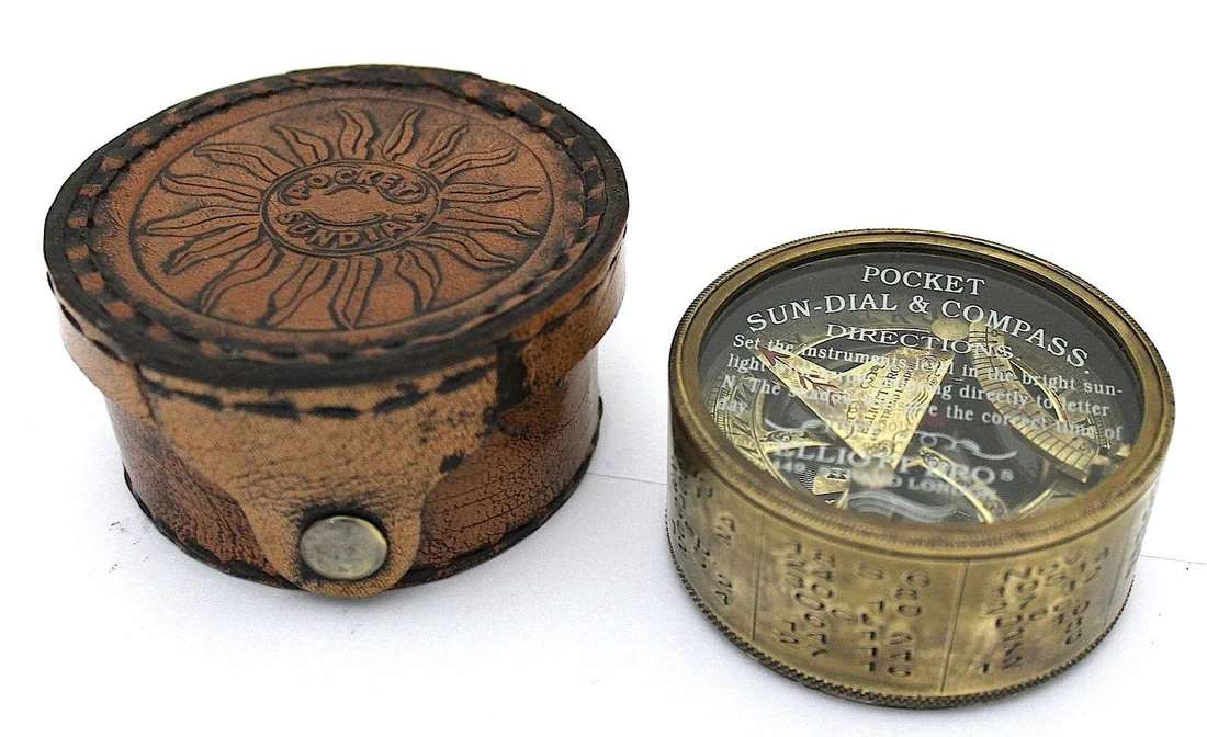Vintage Brass Drum Sundial Compass with Leather Cover - Image 5