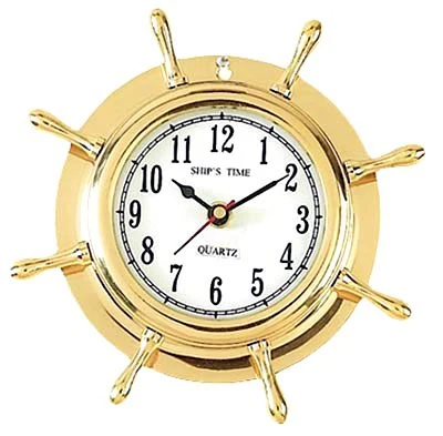 Brass Ship’s Wheel Clock – Nautical Wall Timepiece