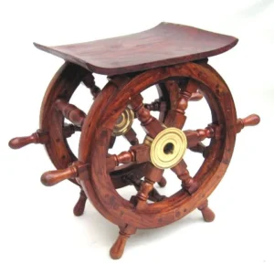 Teak Wood Ship’s Wheel Table – Nautical Accent Furniture
