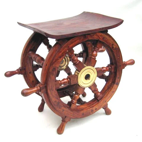 Teak Wood Ship’s Wheel Table – Nautical Accent Furniture
