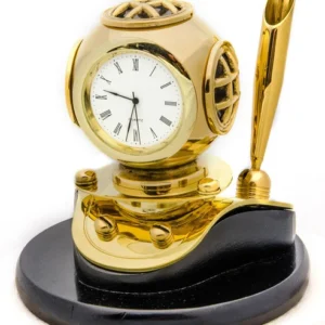 Brass Diver Helmet Clock & Pen Holder – Functional Nautical Décor