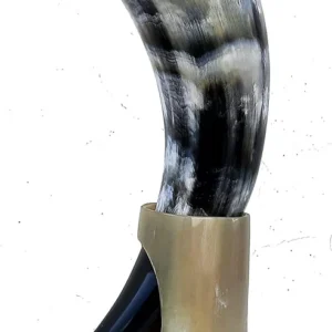 Viking Drinking Horn Tankard with Stand & Leather Holder