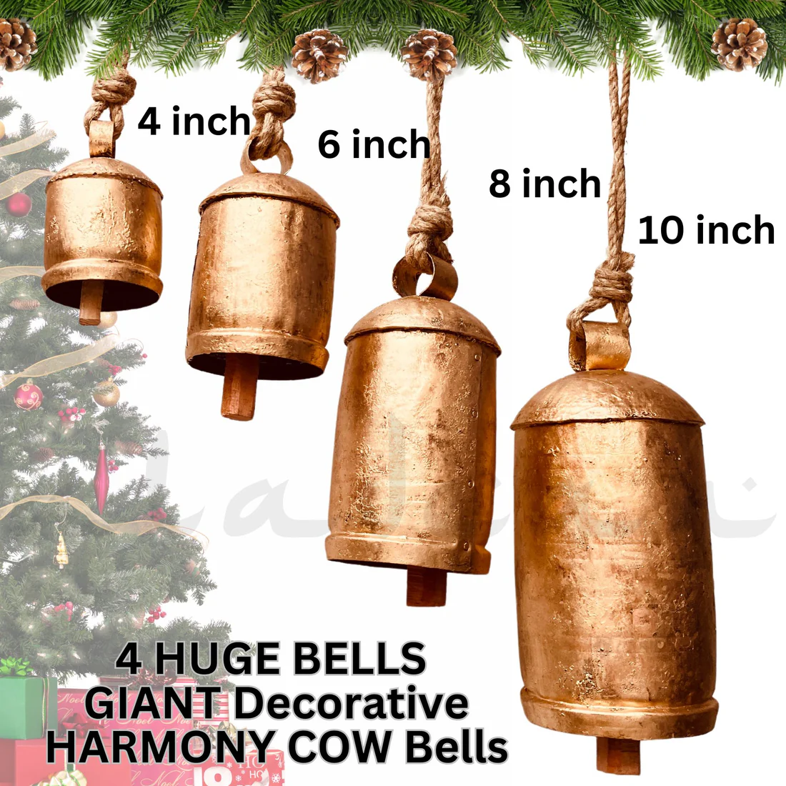 Set of 4 Brass Christmas Bells – Harmony Cowbell Collection - Image 2