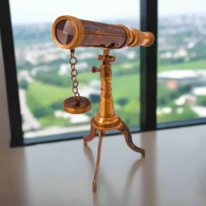 Rustic Brass Spyglass Telescope on Decorative Stand