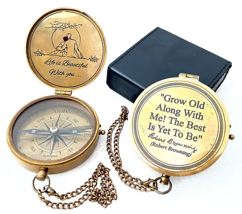 Engraved Love Quote Brass Compass – Romantic Gift