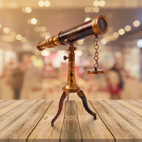 Rustic Brass Spyglass Telescope on Decorative Stand - Image 3