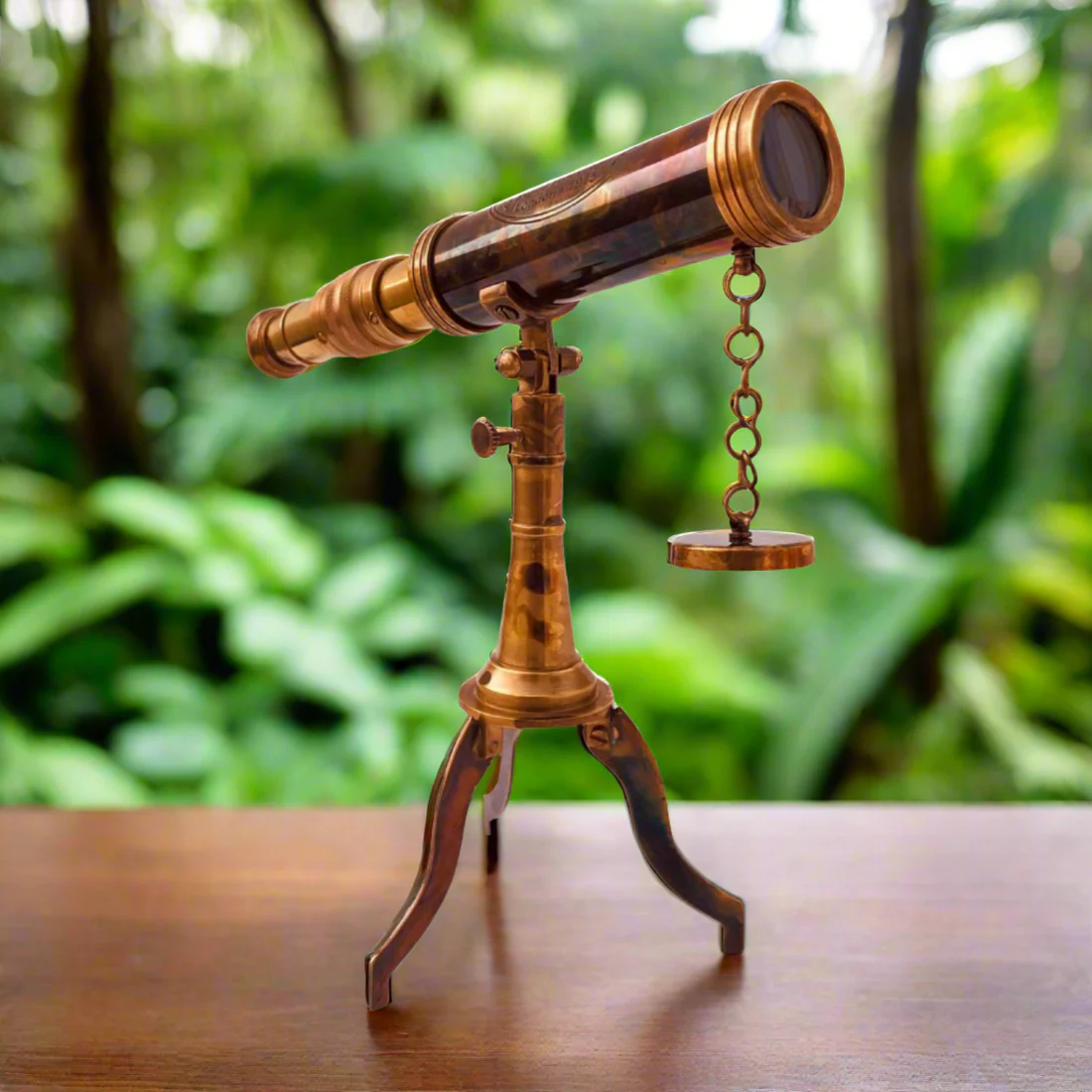 Rustic Brass Spyglass Telescope on Decorative Stand - Image 5